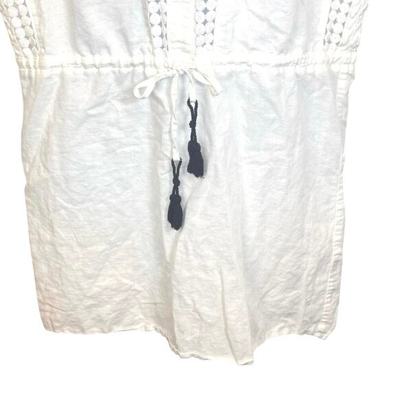 J. CREW White Embroidered Linen Beach Swimsuit Cover-Up Tunic Tassel Sz XXS - Picture 5 of 12